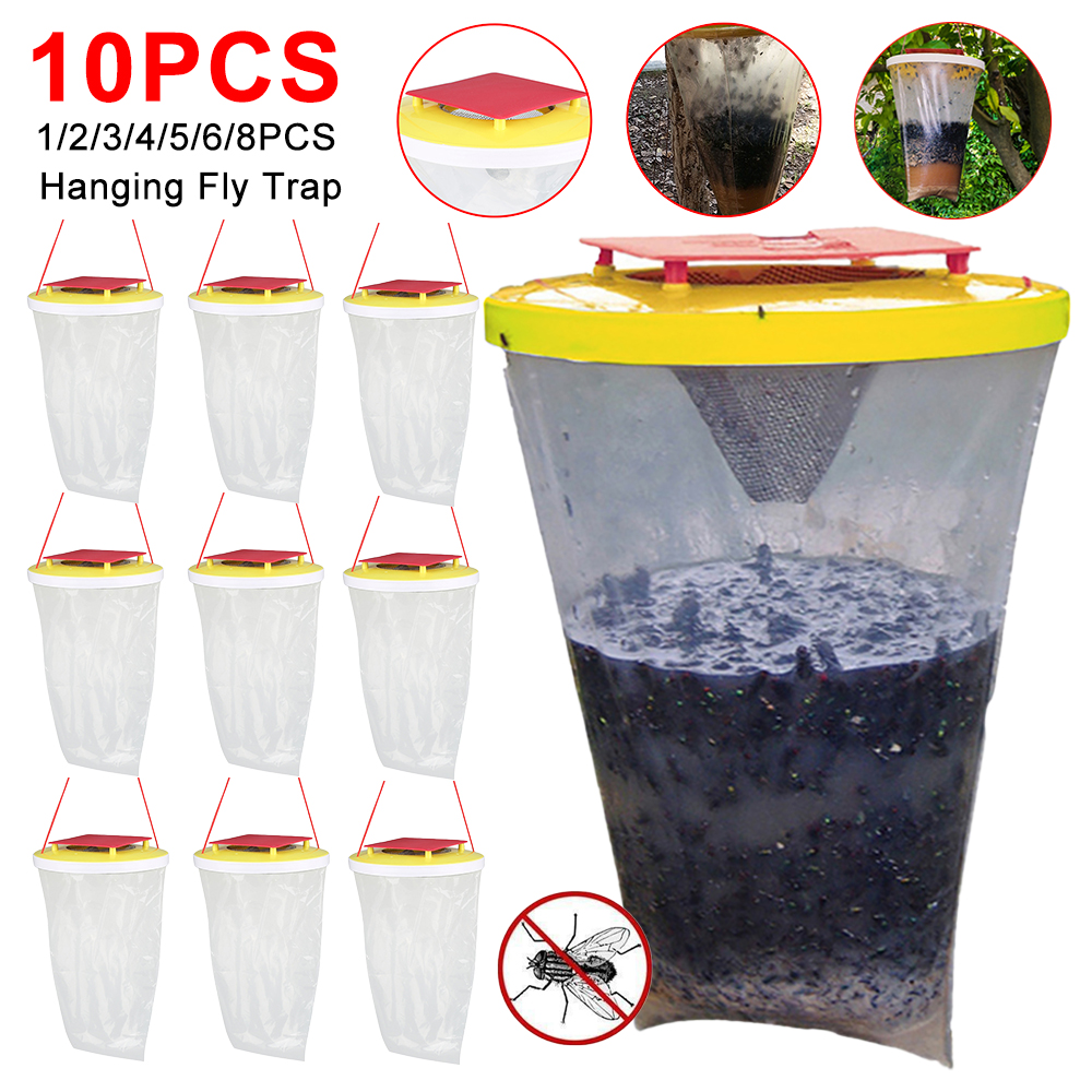 Atrapamoscas colgante de 1 a 10 piezas, bolsa de señuelos no tóxicos, trampa para plagas con cebo, matamoscas para jardín