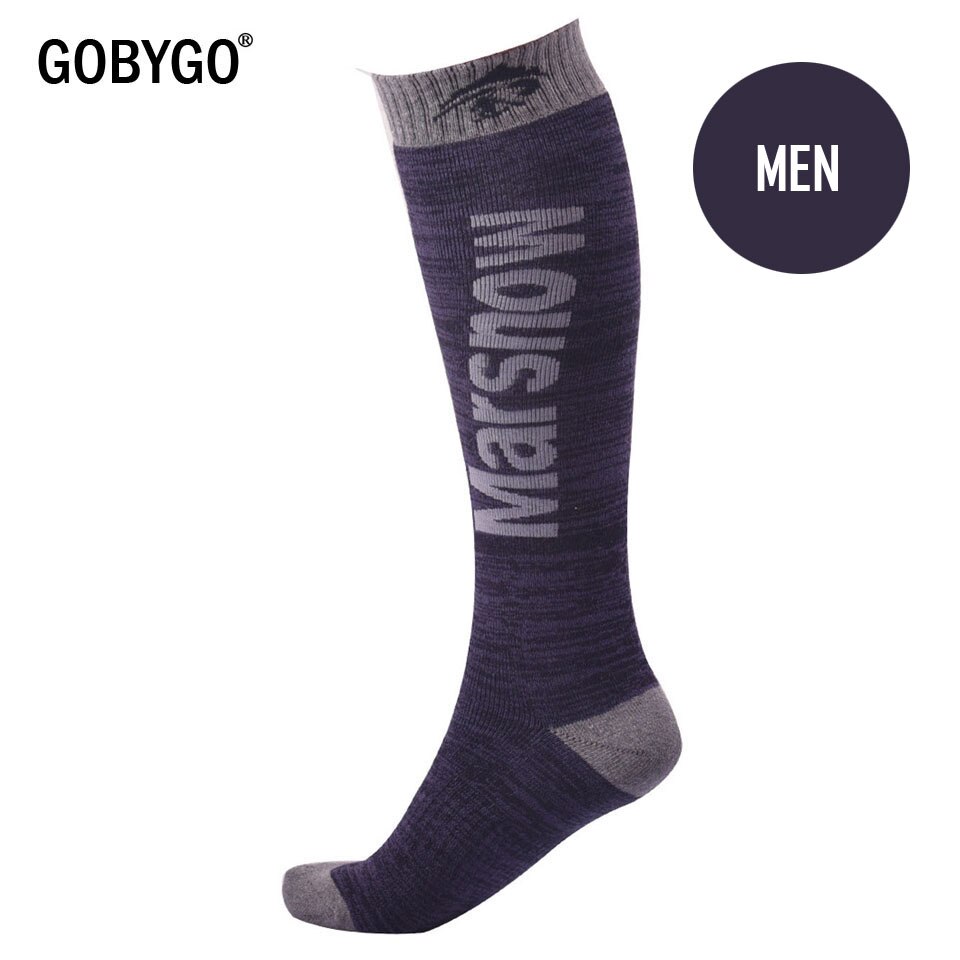 GOBYGO Winter Warme Kinder Männer Frauen Thermische Ski Socken Dicker Baumwolle Sport Snowboard Radfahren Skifahren Socken Bein Wärmer Lange Socken: Men Black