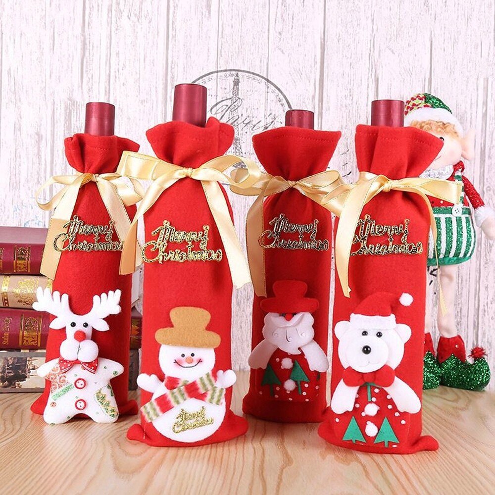 Kerst Wijnfles Decor Set Kerstman Sneeuwpop Fles Cover Kleding Xmas Decoratie Jaar Diner Wijnfles Covers