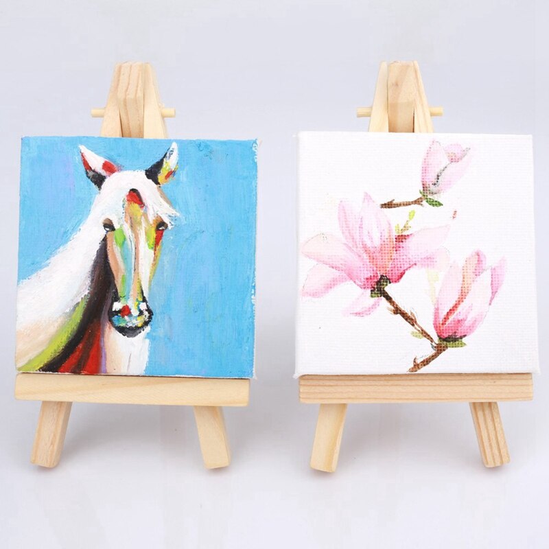 Børn 10 sæt mini display staffeli lærred 8 x 8cm bryllup bord numre maleri hobby maling håndværk gør-det-selv kunstner tegning lille