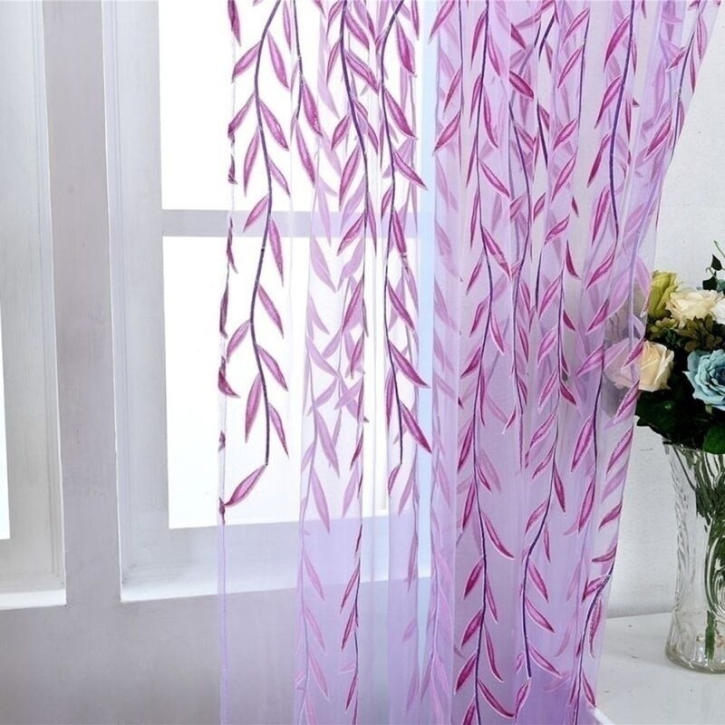 2pcs=1Pair Wicker Transparent Curtains Leaves Curtains Pastoral Style Floral Window Decorative Curtains for Bedroom Living Room