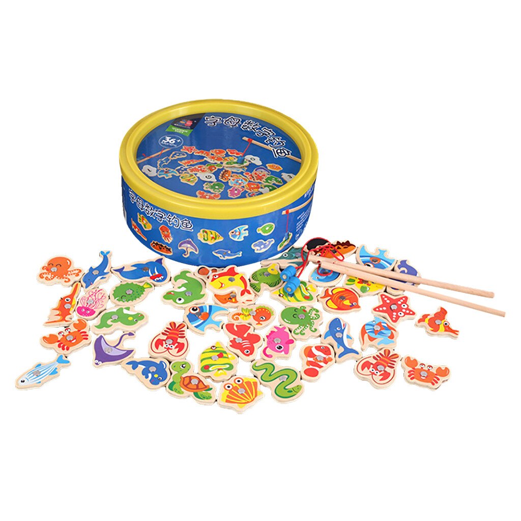 41Pcs Fish Wooden Magnetic Fishing Toy Set Fish Game Educational Fishing Toy Magnetic Rod Toy Outdoor Fun Toy For Kid: 43 PCS