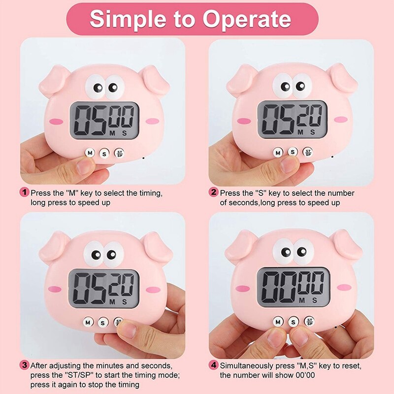 2 Pieces Kitchen Timer Animal Digital Countdown Timer Magnetic Timers LCD Display Timer for Cooking Kids
