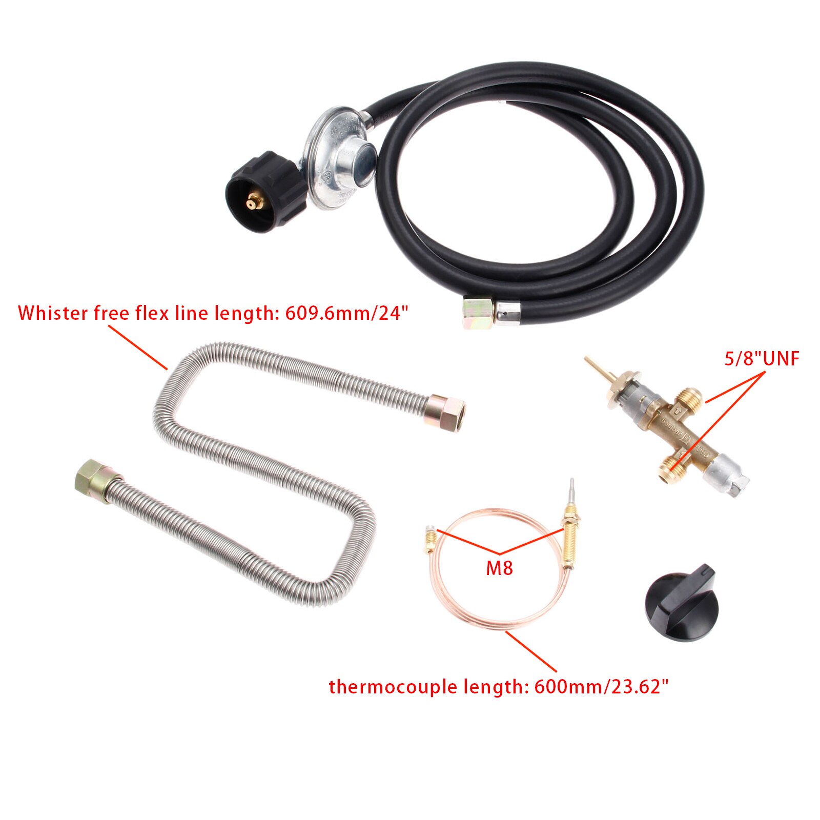 Propane Fire Pit Control Valve System Kit Fireplace Parts Gas Regulator Valve With Hose 600mm Universal M8 Thermocouple