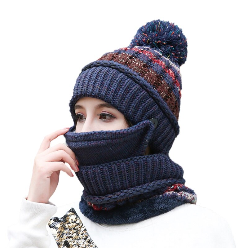 Beanie hat tørklæde ansigtsmaske sæt strikket kasket hals varmere hovedbeklædning kvinder piger vinter udendørs skiløb kasket hals ansigt dække fz: Zq