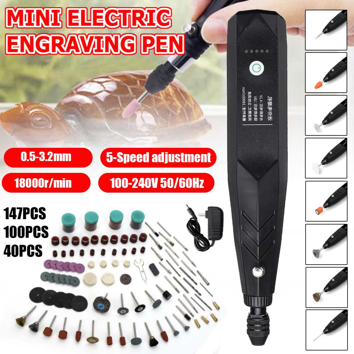 147Pcs 18000rpm 100V-240V mini Electric Drill Grinder 5 Speed Variable Engraving Pen Engraver mini Drill Electric Rotary Tool