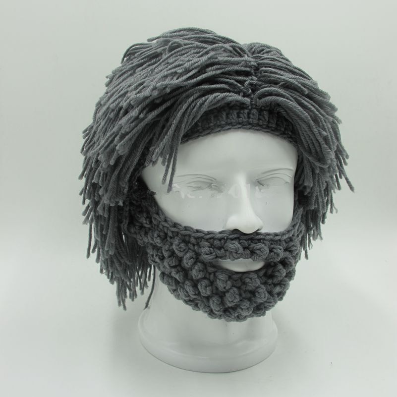 BomHCS Wig Beard Hat Hobo Mad Scientist Rasta Caveman Handmade Winter Knit Warm unisex Cap Funny Party Mask Beanies Kid: Gray / kid age 3-10