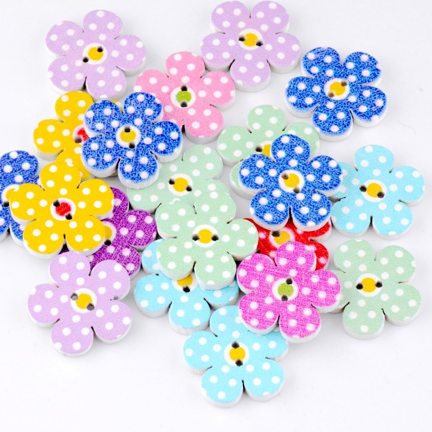 10 stuks 20mm bloemenpatroon willekeurige gemengde houten knopen 2 gaten naaien scrapbooking