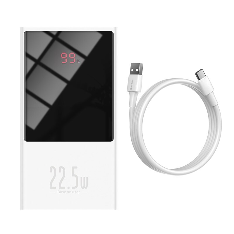Baseus Mini Power Bank 10000Mah Snel Opladen Powerbank Digitale Display Draagbare Externe Batterij Oplader Voor Xiaomi Iphone: 10000mAh White