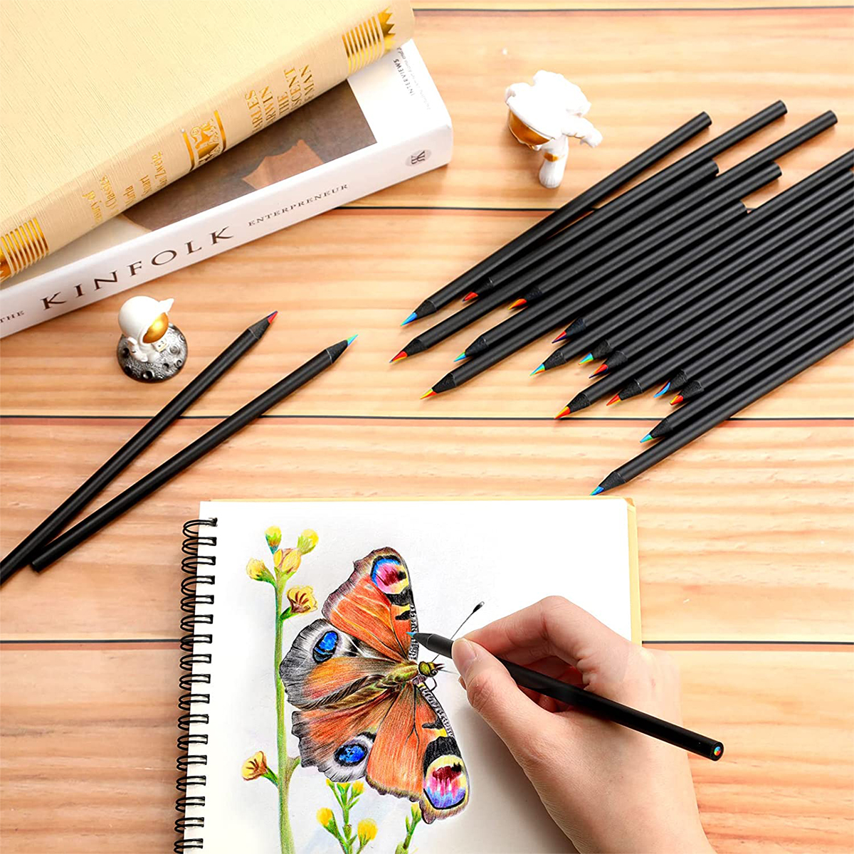 10 lápices de colores de madera negra, lápiz de dibujo arcoíris 7 en 1. para dibujar, garabatear, colorear, pintar