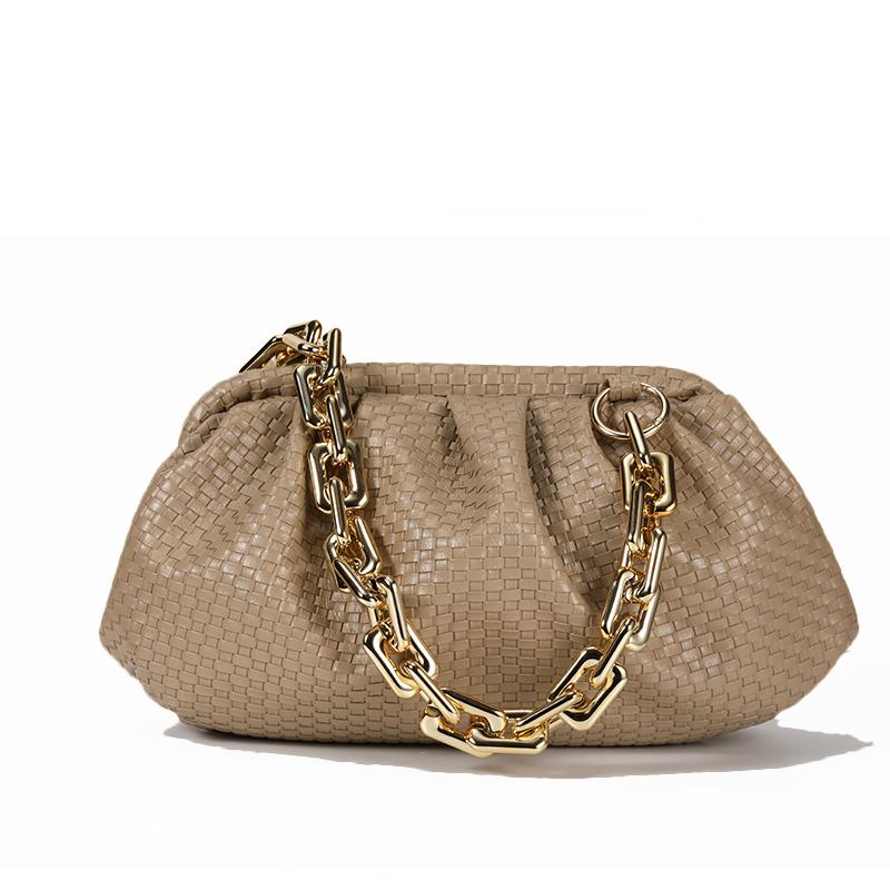 Bolso para mujer, bolsa nube de cuero suave, bolso de hombro individual, Slant Dumpling, bolso de mano, bolsos de día, bandolera: woven khaki