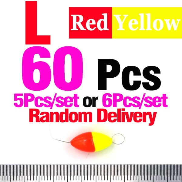 Mnft 60Pcs Zeven-Ster Ovale Ruimte Bonen Gebruik Floater Voor Sportvissers Maat Xl L M S: 60Pcs Red Yellow L