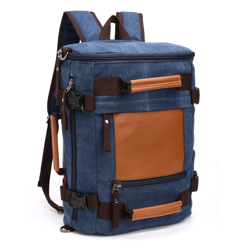 Original Z.L.D Canvas Leather Men Travel Bags Duffel Bags Travel Tote Weekend Bag multi-function Laptop Backpacks B3: Deep Blue