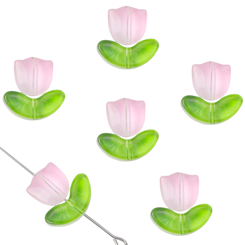 10/20 conjuntos artesanais de vidro colorido tulipa flor contas charme para brinco pulseira colar diy jóias artesanato fazendo acessórios: Verde