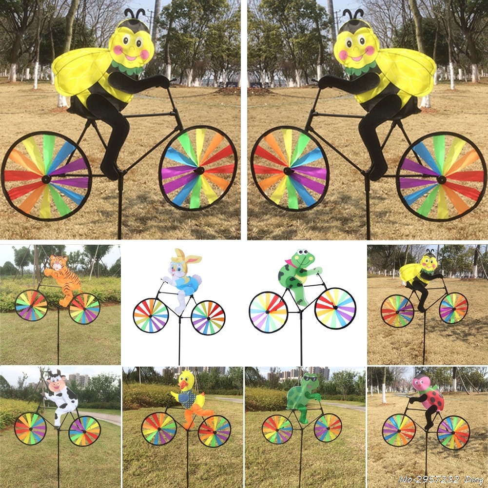 Cute 3D Animal on Bike Windmill Whirligig Garden Lawn Yard Decor Wind Spinner