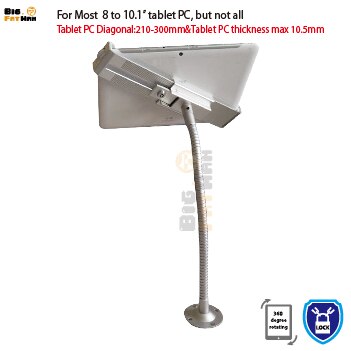 Universal wall mount for 7 to10.1" tablet desk secure mounting gooseneck arm tablet holder for ipad Samsung flexible pole brace