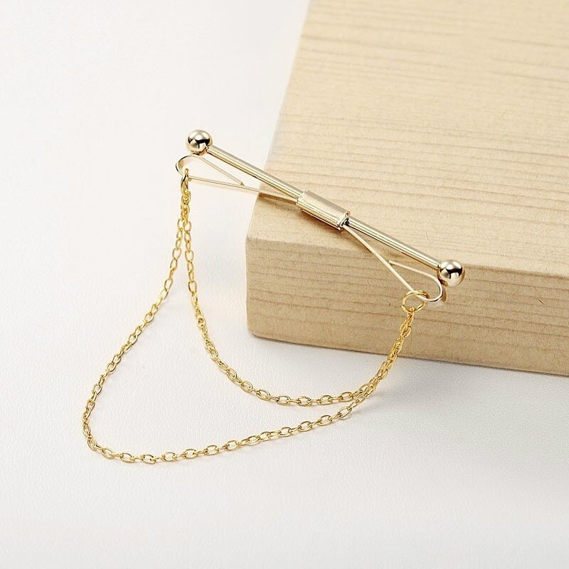 Classic Men's Shirt Collar Clip Bars Brooch Collar Pins Chain French Collar Pin Chain
