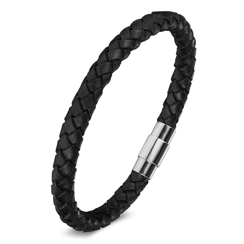 XQNI-pulsera de cuero genuino para hombre y mujer, brazalete de cuero con imán, pulsera de cuerda de acero inoxidable: style 1 / 19 cm