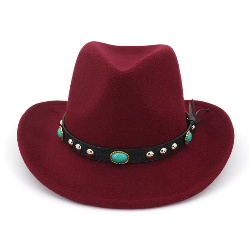 Bull rider jazz fedora solhat mænd kvinder filt hatte bånd band western cowboy hat sort 6 farver trilby bowler hat til unisex