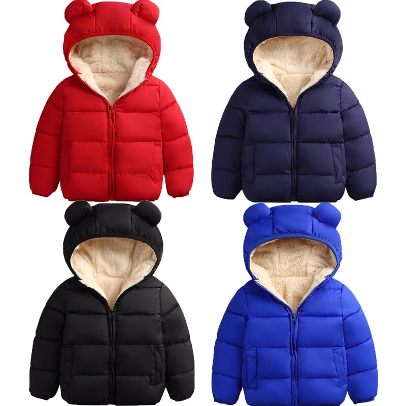 Baby Winter Jas Kids Casual Solid 3D Beer Oor Hooded Donsjack Overalls Sneeuw Warme Kleding Voor Jongens Meisjes