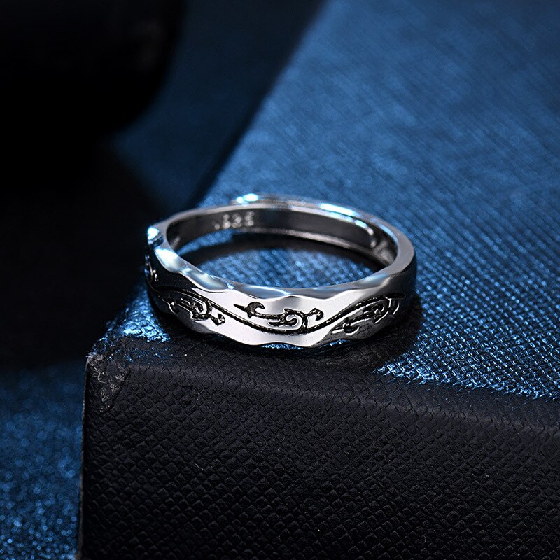 crack engraved Stainless Steel Ring Men Adjustable Simple Opening Classic Rings for Men Rock Engagement Band Jewelry