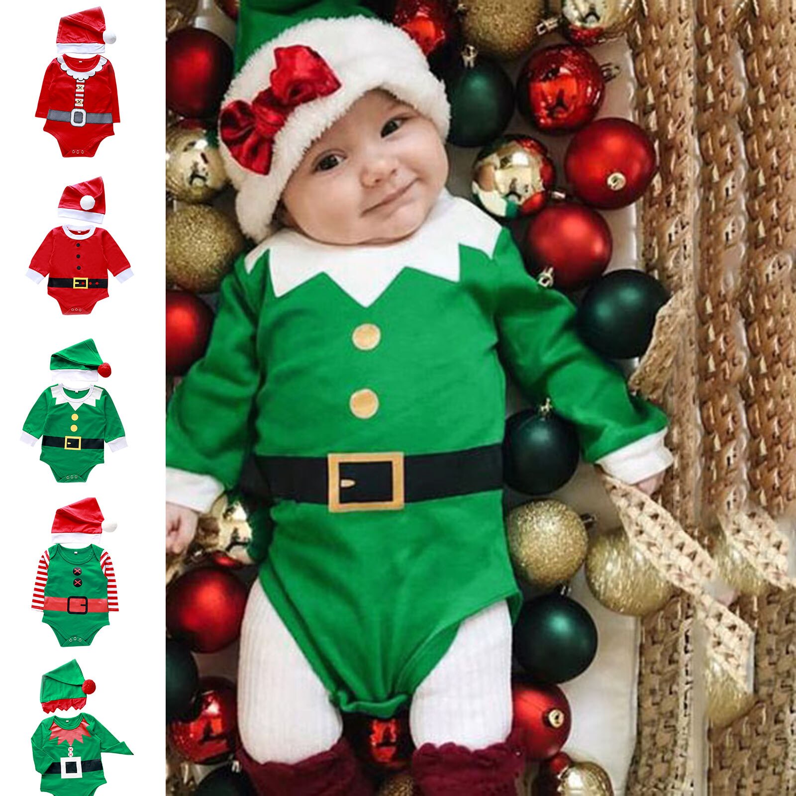 Bebê recém-nascido roupas de natal conjunto infantil da criança chapéu de natal boné macacão playsuit outfits bebê meninos meninas traje de natal ropa