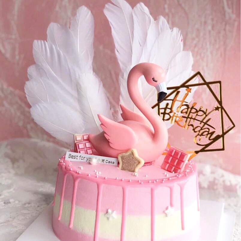 Roze Flamingo Cake Topper Zwaan Taart Insert Diy Bruiloft Verjaardag Valentijnsdag Decoratie