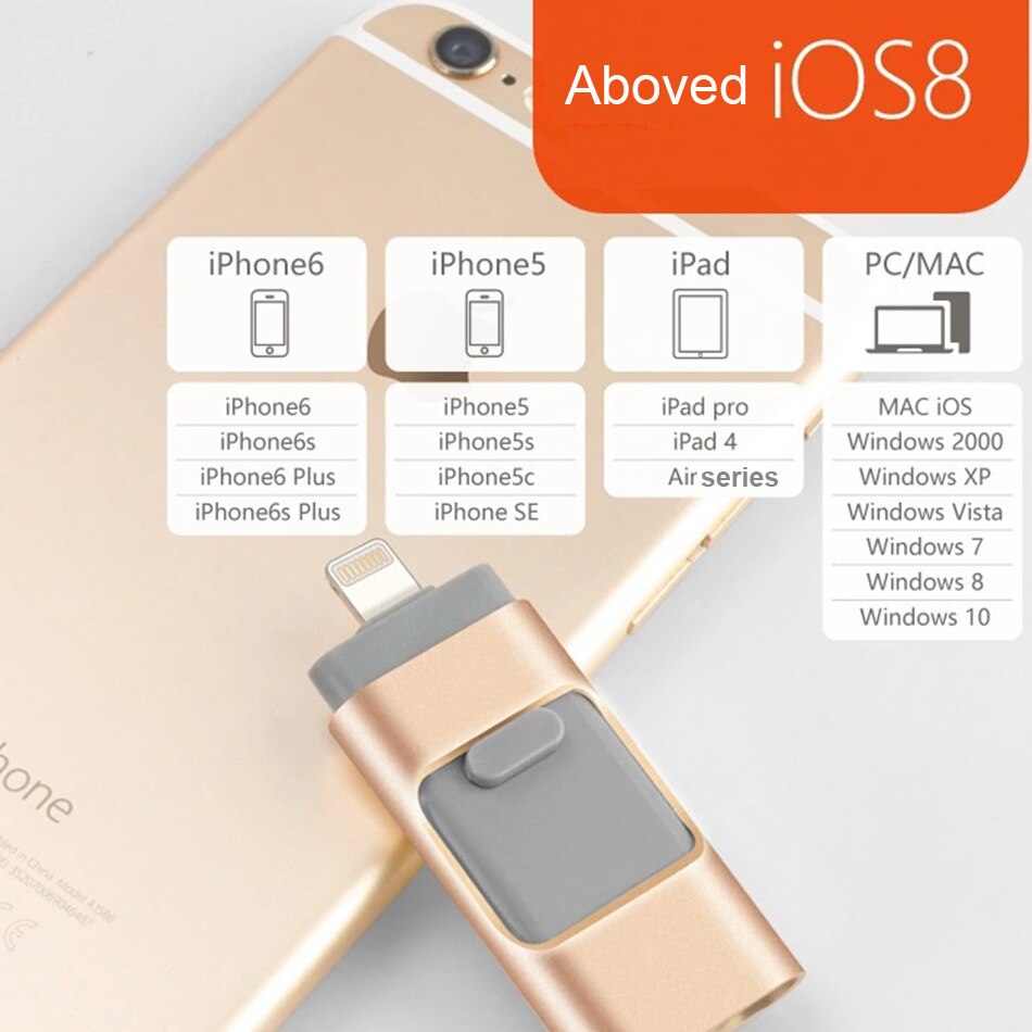 Supersonic 3 in 1 Draagbare Slimme Telefoon iphone USB Flash Disk met 8 Pin/Micro USB Plug/USB 128GB 64GB 32GB Pen Drives