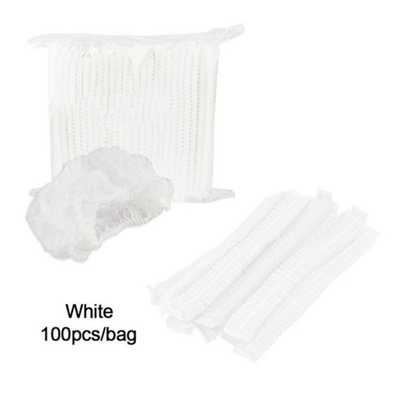100 stk engangs plisseret elastisk mesh-form ikke-vævet badehat til øjenvippeforlængelse klart vandtæt hårhat badehætte: Hvid 100 stk