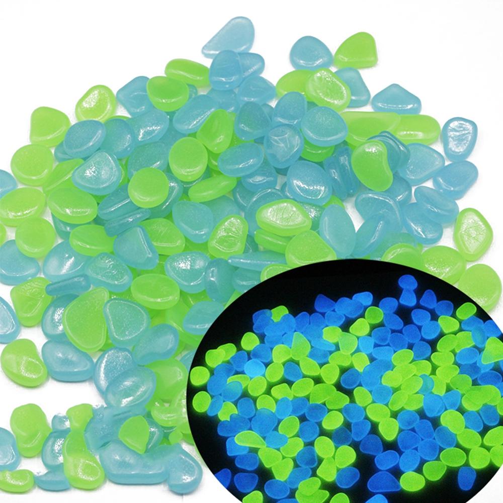 200PCS pcs Garden Glow in the Dark Luminous Pebbles for Walkways Plants Aquarium Decor Glow Stones Garden Decoration: blue green