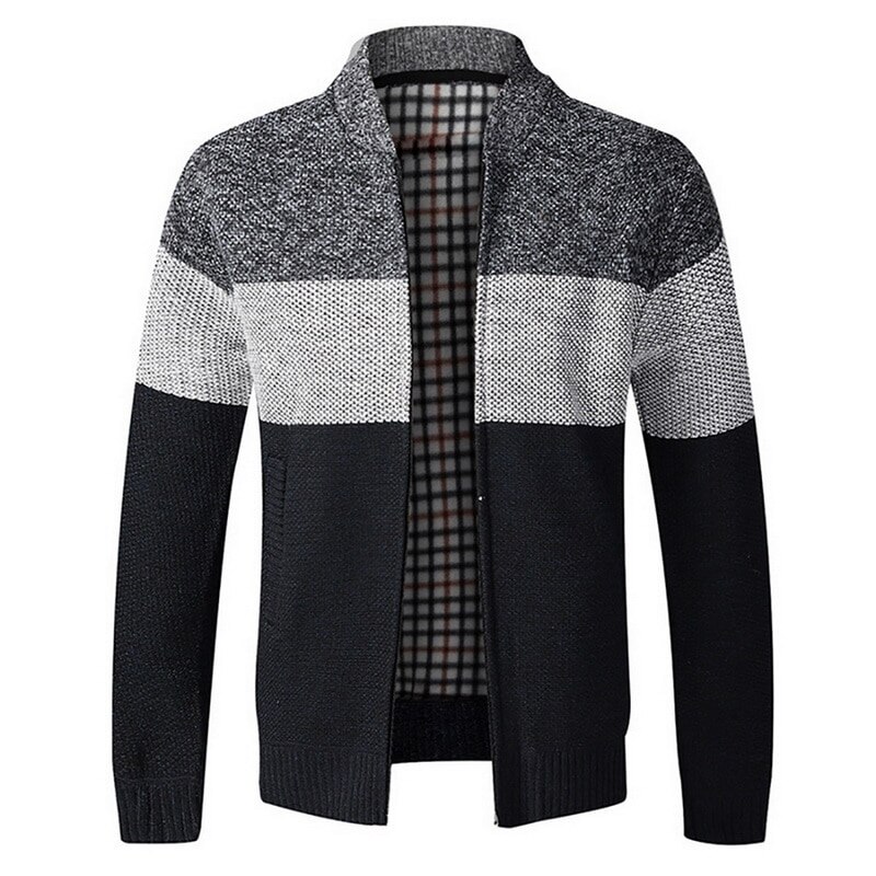 Hommes chandail manteau épais polaire Patchwork laine Cardigan pull vestes hiver tricoté manteaux mâle tricots de style décontracté: Navy Blue / XXL