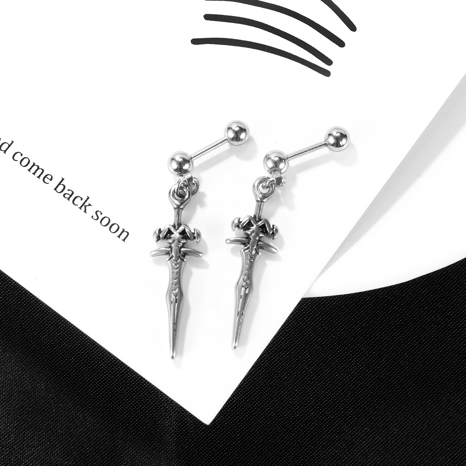 Sword Skull Dangle Earrings for Men Stainless Steel Knife Earring Punk Rock Jewelry