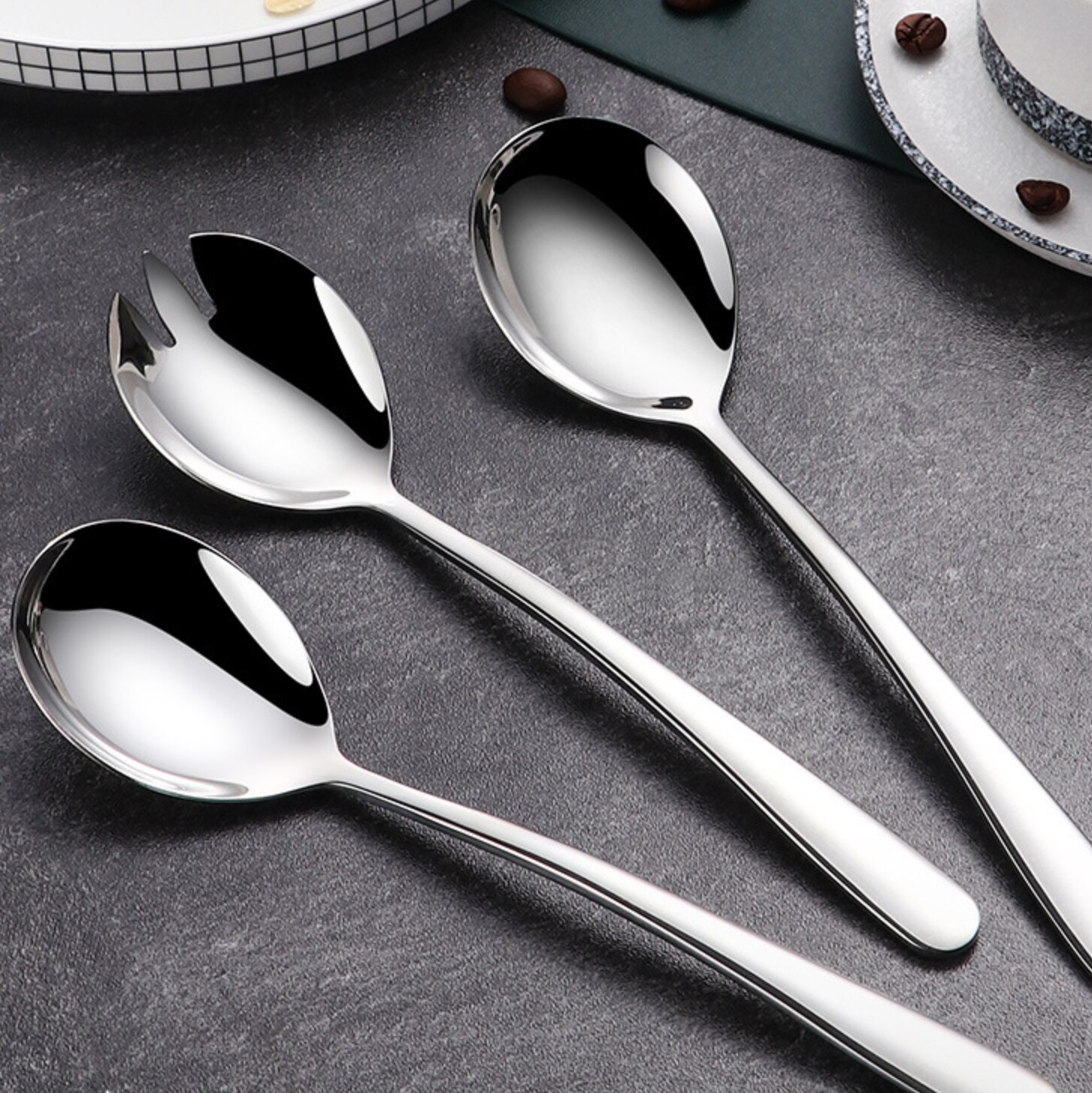 Salad Spoon Fork 2PCS Salad Spoon Stainless Steel Cutlery Set Serving Spoon Set Colorful Unique Spoons Dinnerware Set