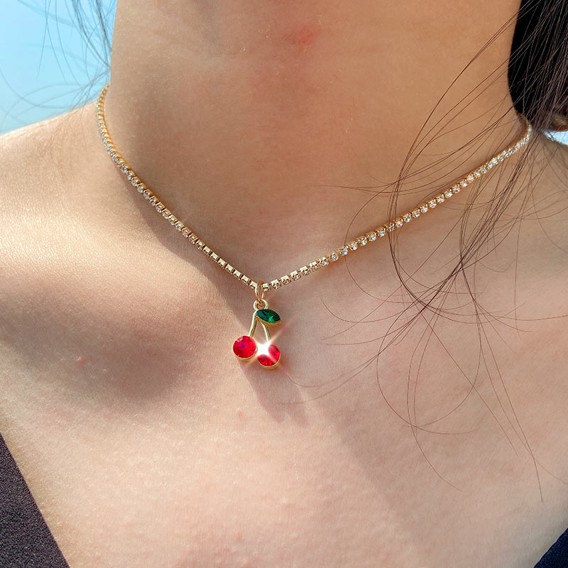 Koreanisch Süße Nette rot Kirsche Schmuck einstellen Für Frauen Bling Kristall Anhänger Halskette und Ohrring setzt Schmuck Party