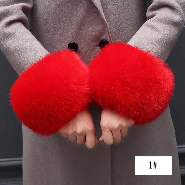 Oversized bont manchetten imitatie bont hand ring handschoenen winddicht manchetten set armband: 1