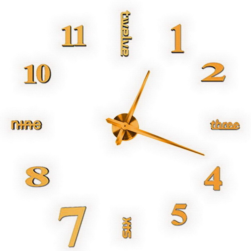 3d spiegel stille klok diy digitale klok woonkamer slaapkamer decoratie  tp899: Goud