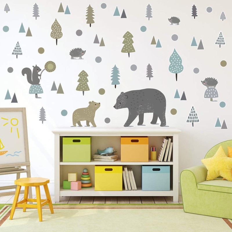Ins Dier Stippen Bos Beer Muursticker Voor Nursery Kinderkamer Woonkamer Behang Home Decor Muurtattoo