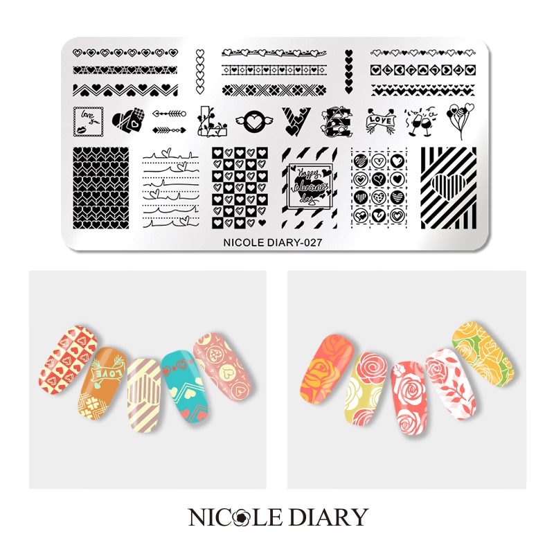 Nicole Dagboek Valentijnsdag Nail Stempelen Plaat Rechthoek Ronde Nail Art Stamp Image Template Diy Nail Plate Print Stencil