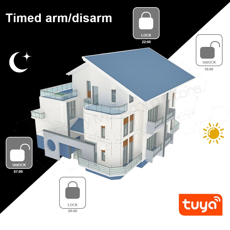 Sistema de alarma de seguridad KERUI Tuya WIFI multifuncional funciona con asistente de Google/luz nocturna de Control inteligente Alexa