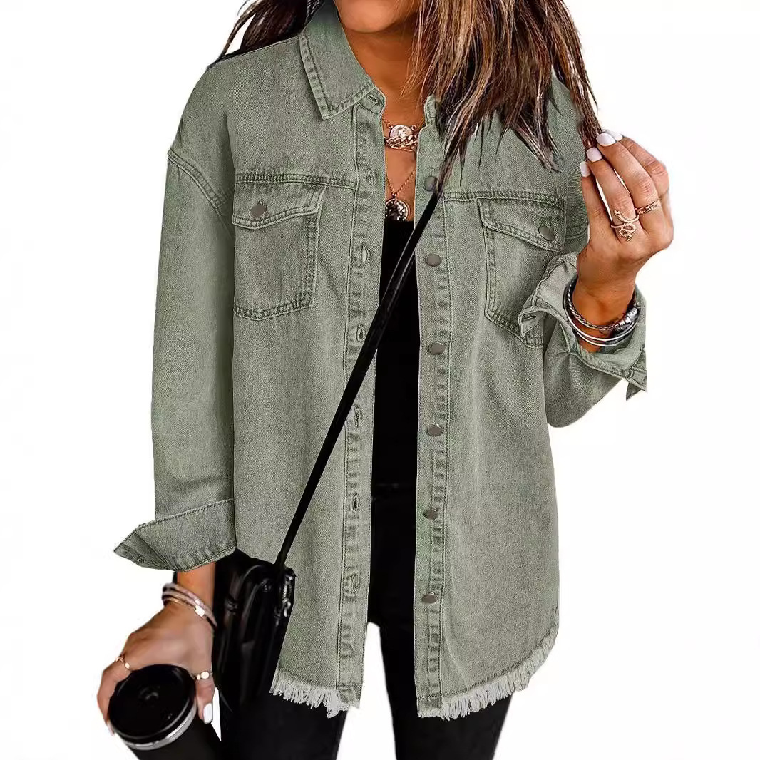 Camisas vaqueras holgadas informales lisas para mujer, camisas y blusas Vintage de gran tamaño para mujer, Tops juveniles a la para otoño 2025
