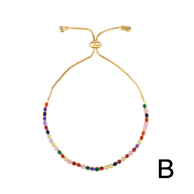 Conjunto de pulseras de colores del arco iris para mujer, cadena de piedras de zirconia, joyas cruzadas de concha de mar dorada, de joyería brtb59