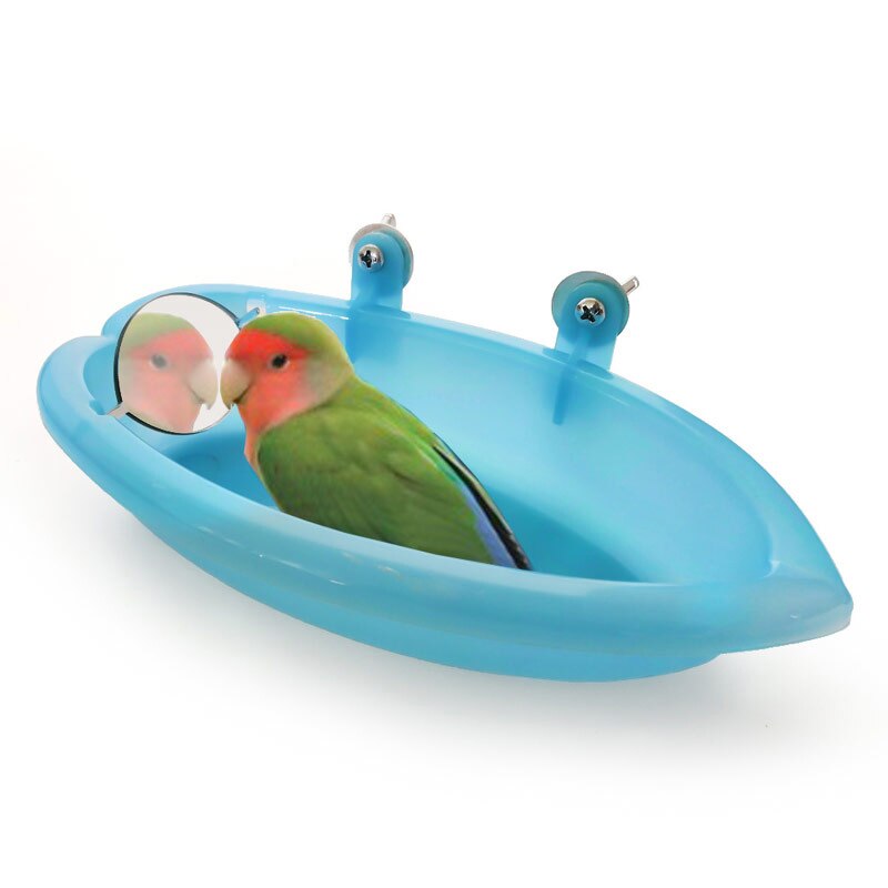 Pet Bird Parrot Bathtub With Small Mirror Bath Shower Box Bird Cage Pet Small Bird Parrot Cage Bird Toys Supplies Standing Box: Single mirror