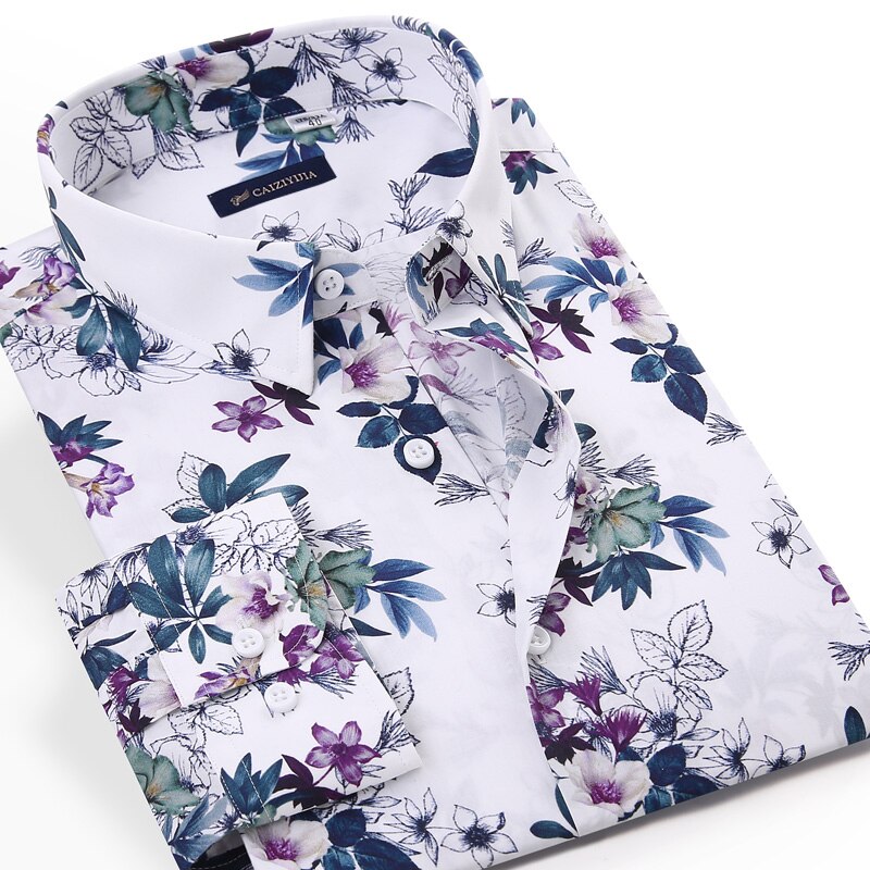 Mænds ungdommelige vitalitet blomsterprintede bomuldsskjorter lommeløs langærmet afslappet afslappet hawaiisk skjorte