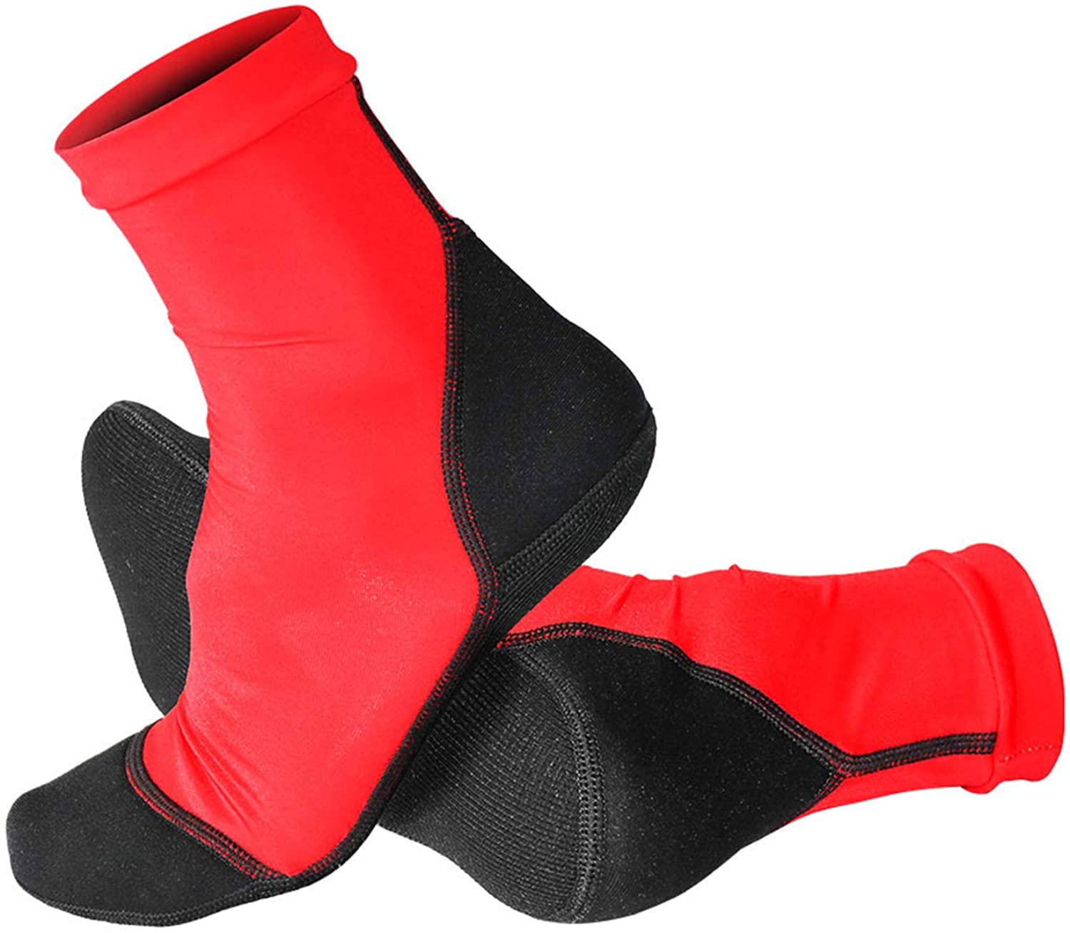 Calcetines de aleta de neopreno para playa, voleibol, fútbol, parte superior fina de poliéster, suelas de neopreno de 1,5mm, zapatos de agua con protección solar: Rojo / 11