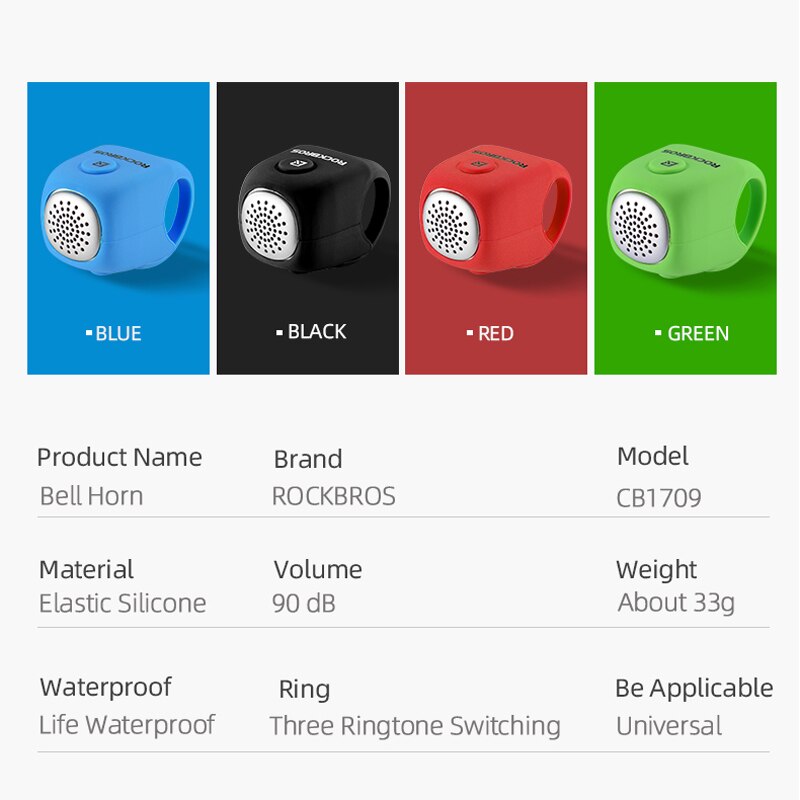Timbre eléctrico ROCKBROS para bicicleta de montaña, accesorios para manillar, carcasa de Gel de sílice, 90dB