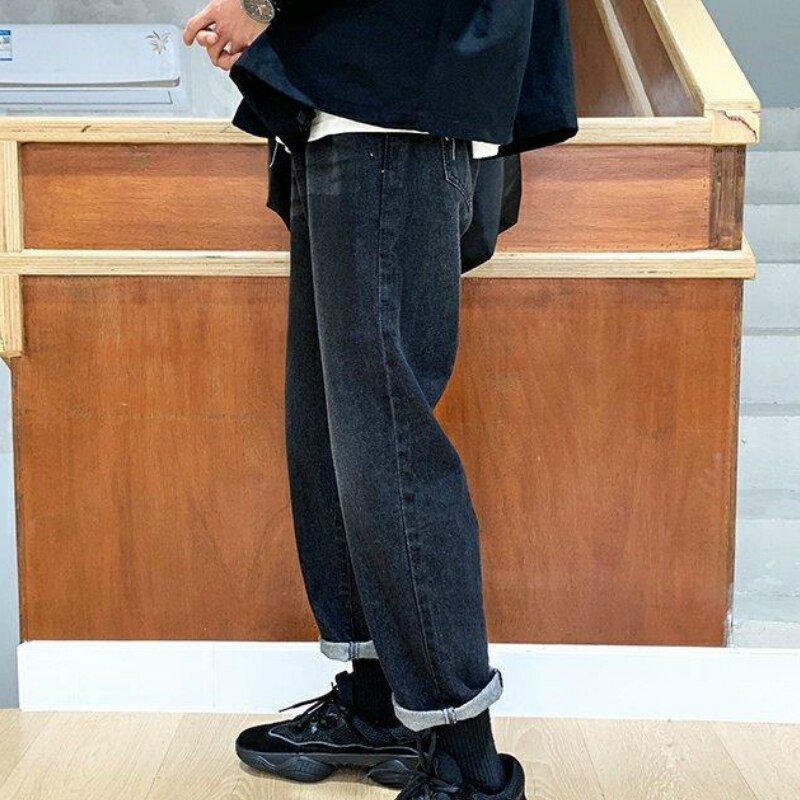 Homme jean cheville longueur uni Chic Simple loisirs homme pantalon droit tout match Streetwear Chic rétro Hip-hop grande taille 3XL BF