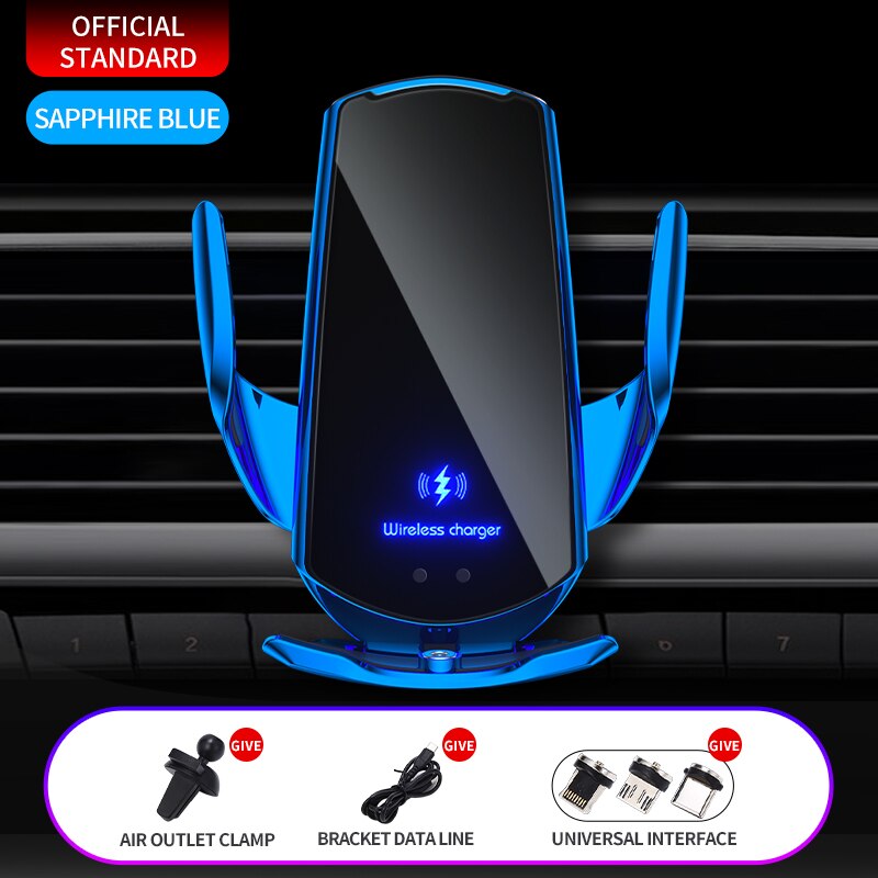 Magnetic Charging Car Holder foriPhone 11 X Max Universal Clamping Qi Wireless Charger Air Vent Stand for Phone: Blue