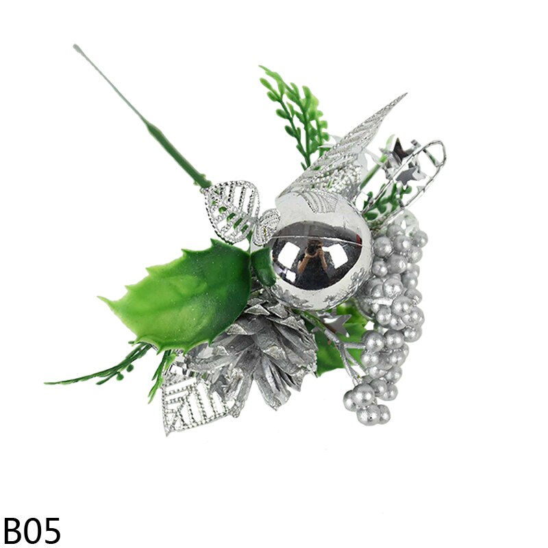 1 stk guld sølv kunstige blomster juletræ gren perle støvdrager bær gren til julepynt gør-det-selv bryllup indretning: B05 sølv