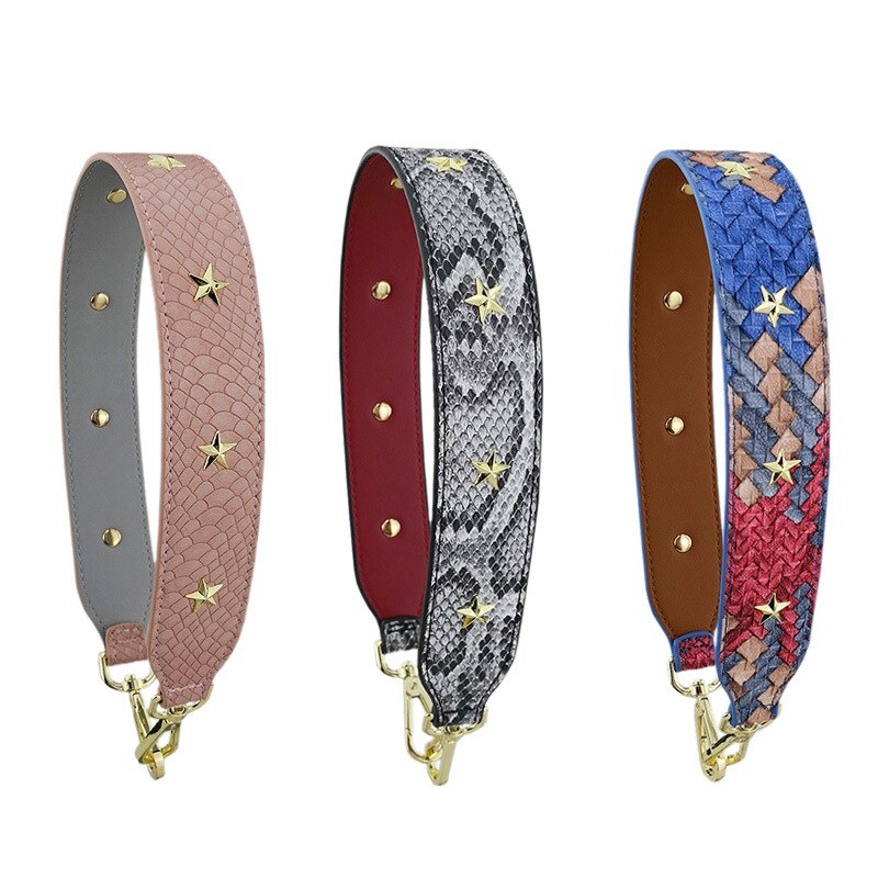 4cm bred axelrem i läderblomma lång nit pentgram crossbody-rem handväska bälte färgglad väska tillbehör