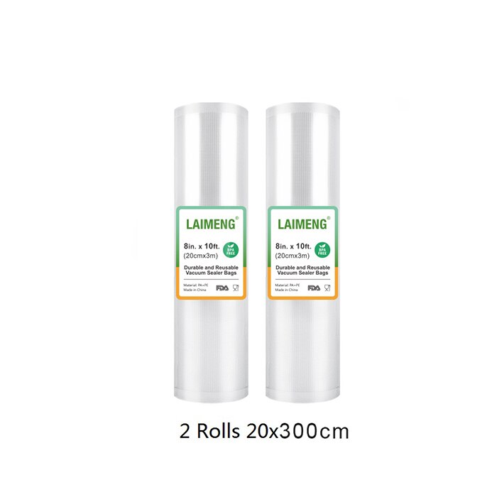 Laimeng vakuumförslutningspåsar för vakuumförpackare sous vide-påsar 2 rullar vakuumförpackningsförpackningar matpåse för matförvaring  r131: 2r 20-300cm